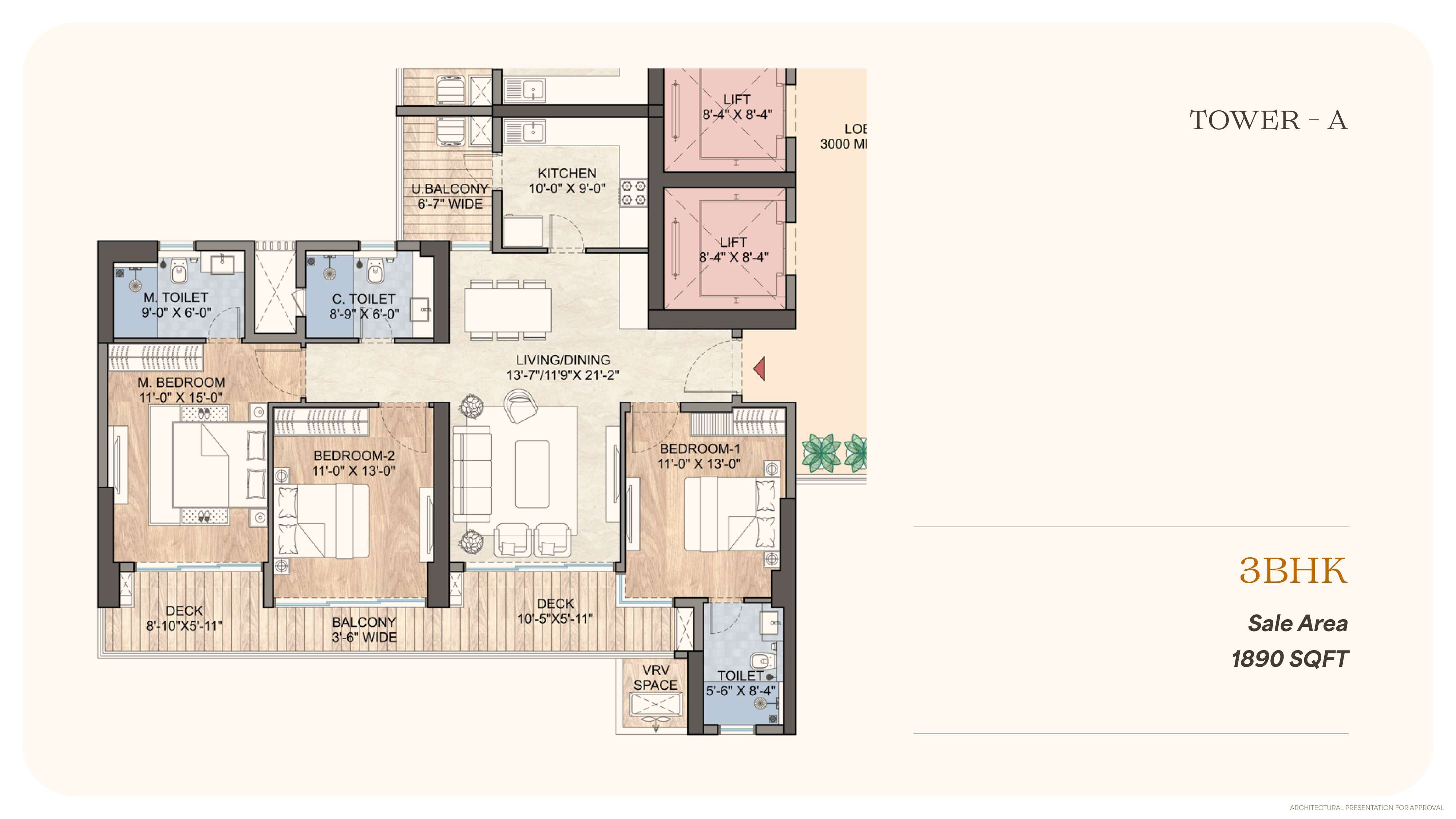 Anugraham 2 BHK Type A floor plan representation